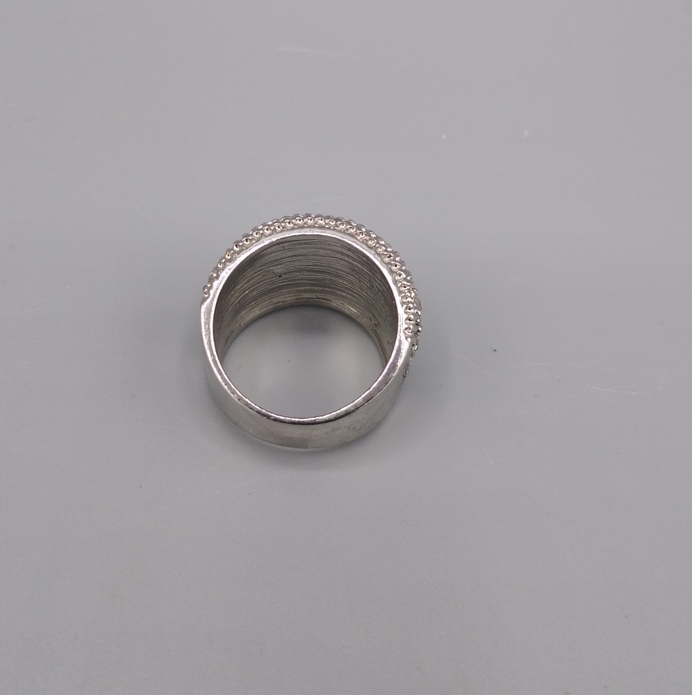 Silver Rhinestone Milgrain Textured Cocktail Ring - Picture 6 of 10
